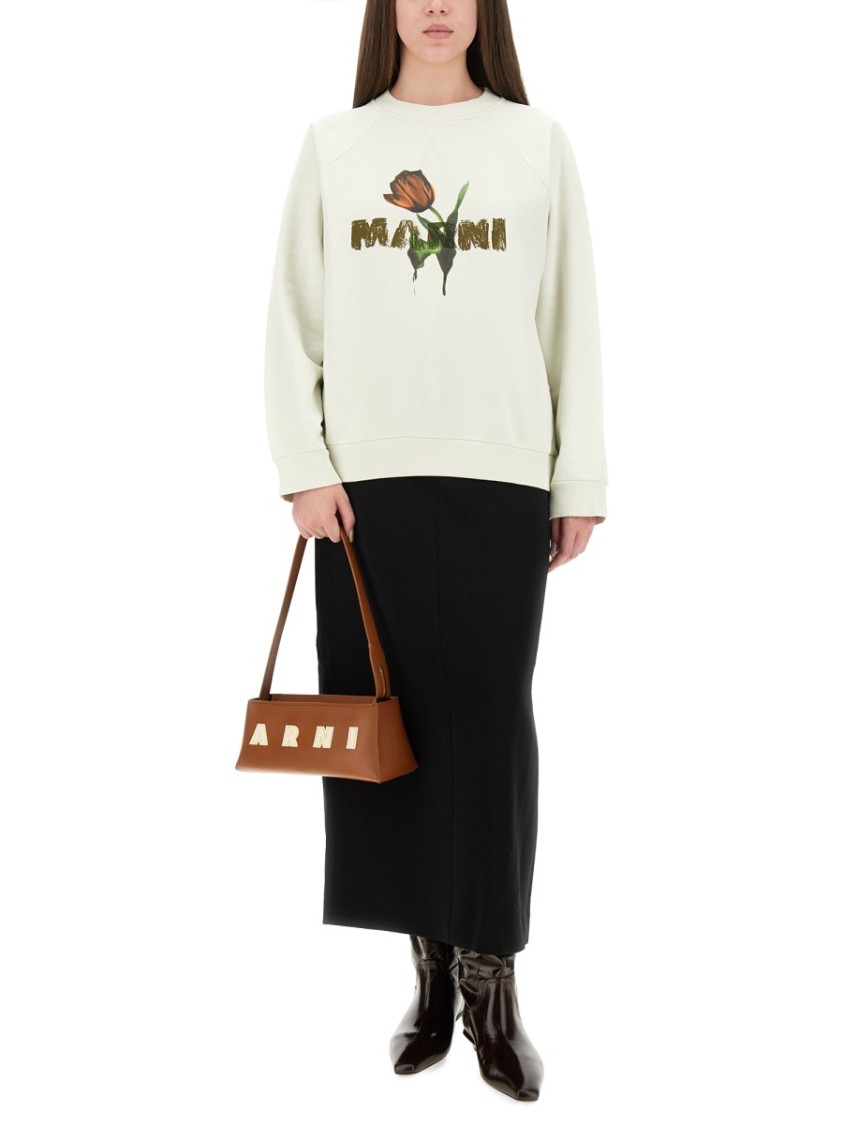 Marni Womens Logo-print Round-neck Cotton-jersey Sweatshirt White In White