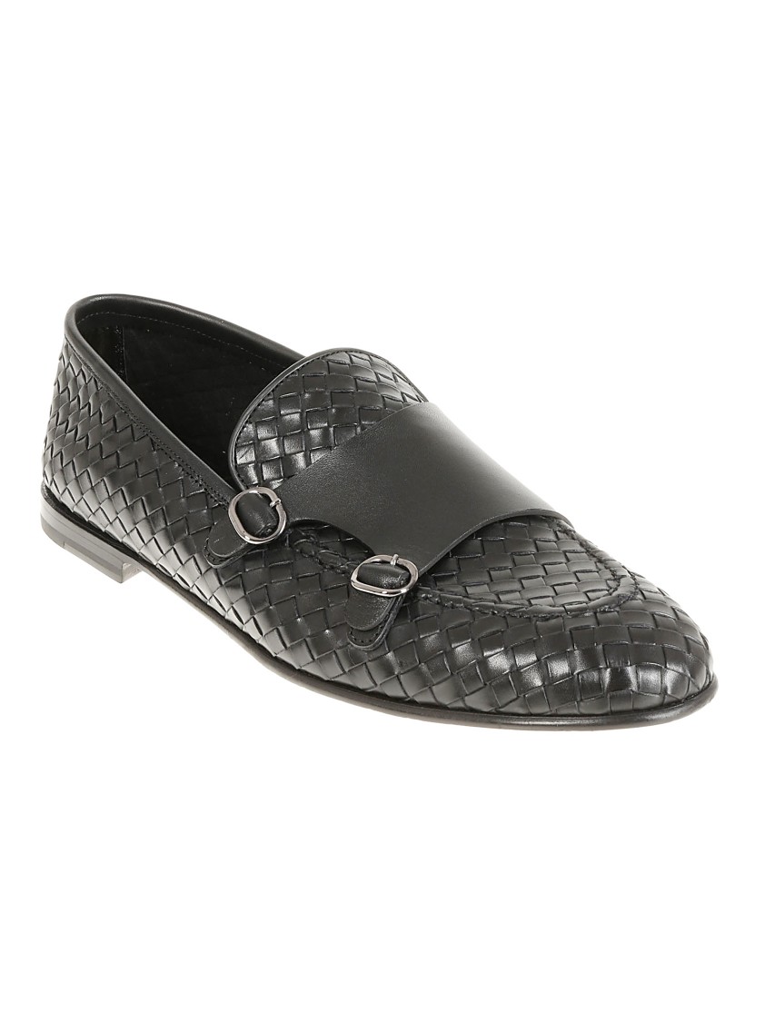 Barrett Black Leather Loafer With Woven Upper