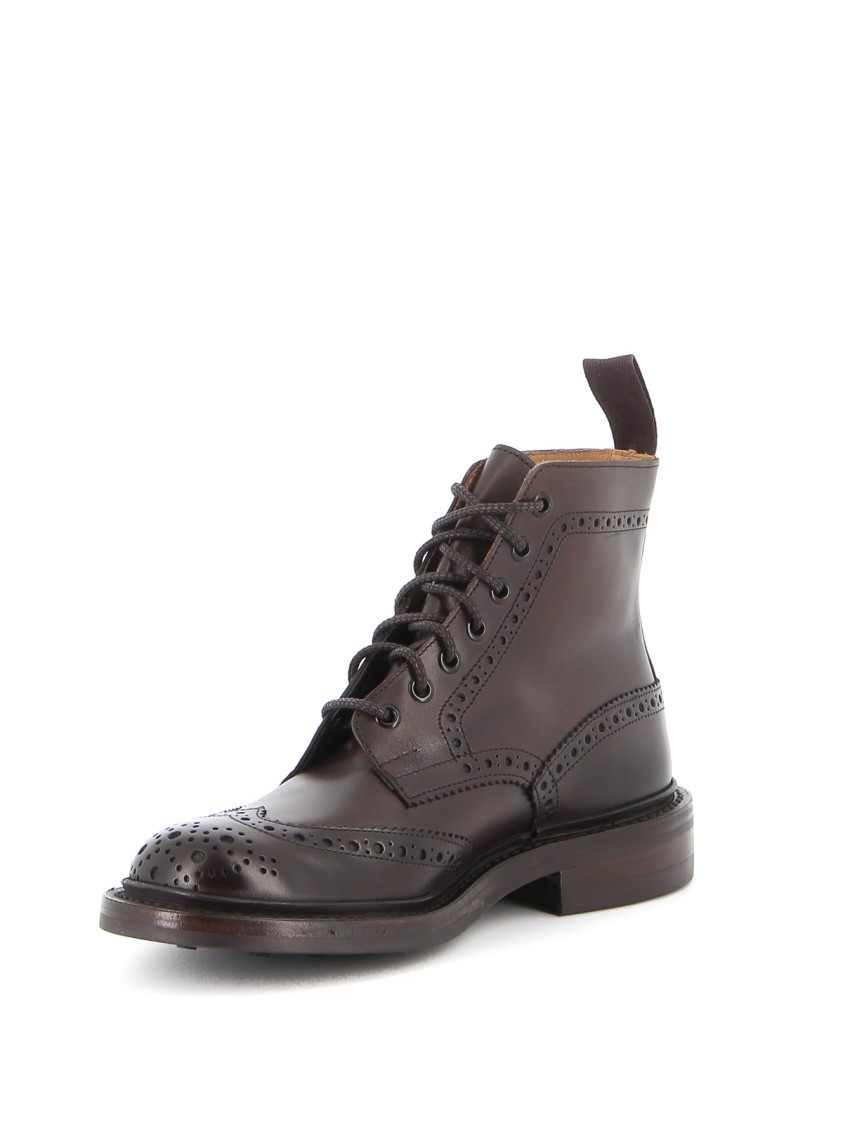 Shop Tricker's Brown Leather Ankle Boot With Brogue Detailing In Grey