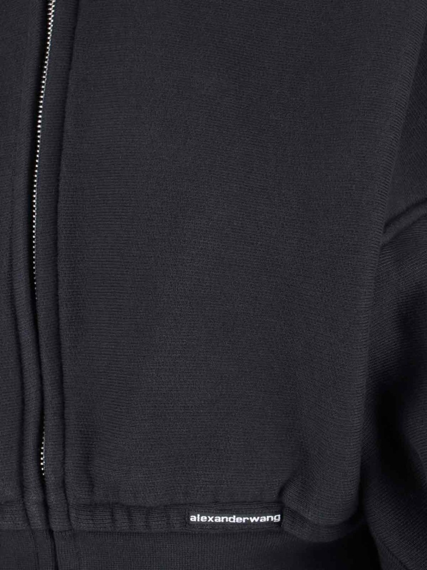 Alexander Wang Womens Faded Black Brand-patch Cropped Cotton-jersey Hoody In Black