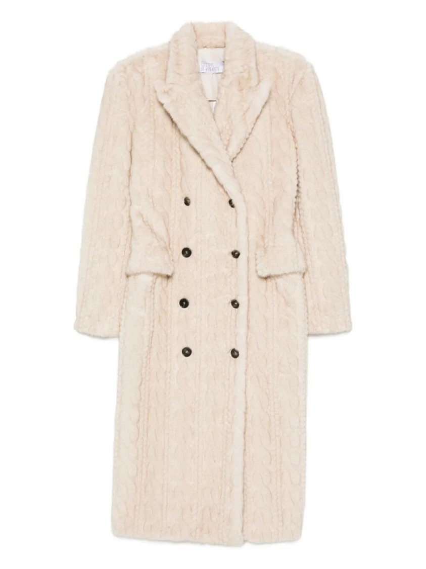 Giuseppe Di Morabito Textured Cable-knit Double-breasted Coat In Neutral