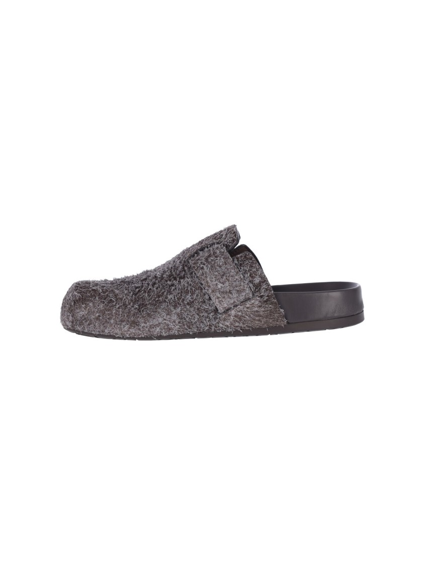 Loewe Buckle Detail Open Back Textured Finish Slippers In Gray