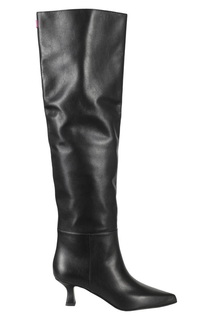 3juin Knee-high Black Leather Boot With Fuchsia Accents In Black
