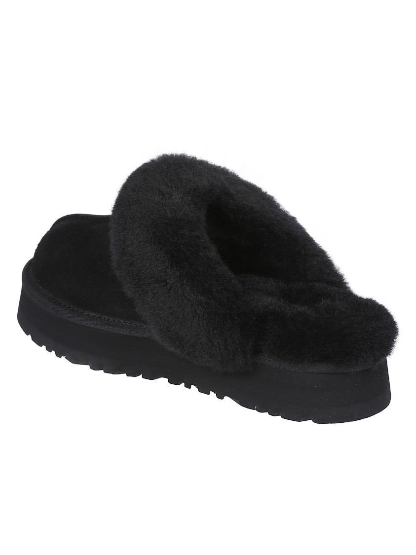 Ugg Plush Lined Black Slip-on Sandals With Thick Sole In Black
