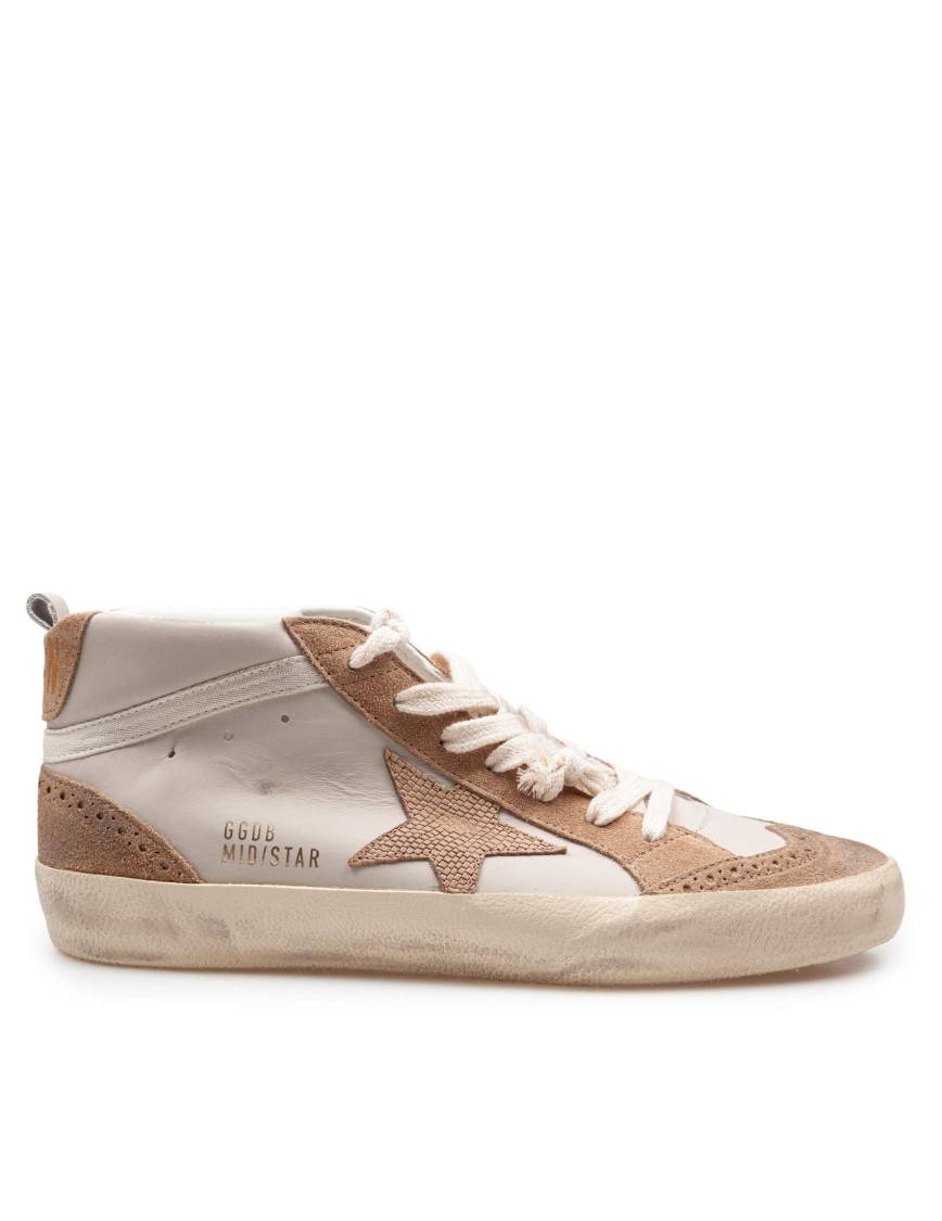 Golden Goose Mid Star Sneakers In Leather And Suede Color Grey/light Brown In Neutrals