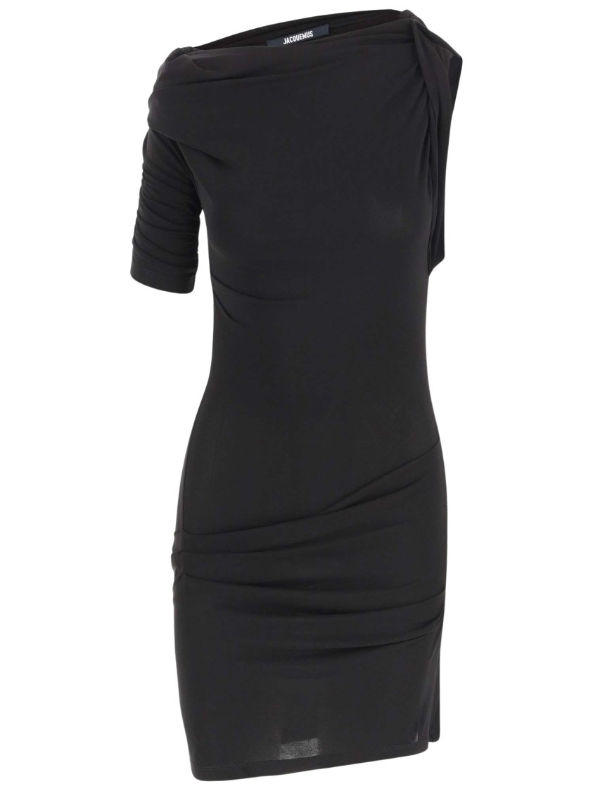Jacquemus Drapeado Stretch Viscose Dress In Black