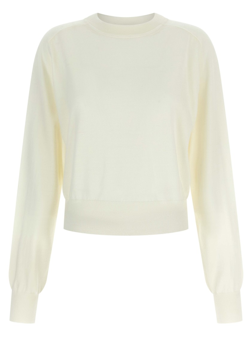 Jacquemus White Crew Neck Sweater With Back Logo In Merino Wool Woman In White
