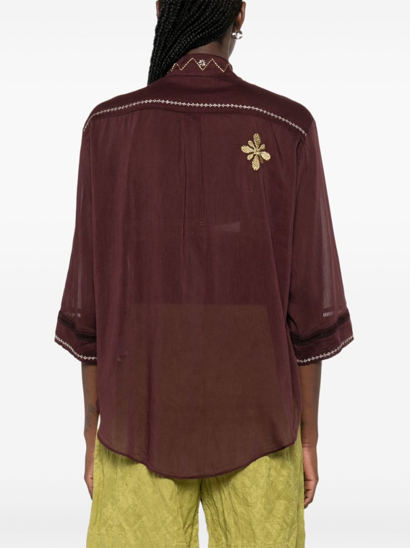 FORTE FORTE FORTE FORTE EMBROIDERED BORDEAUX SHIRT WITH FLORAL MOTIFS