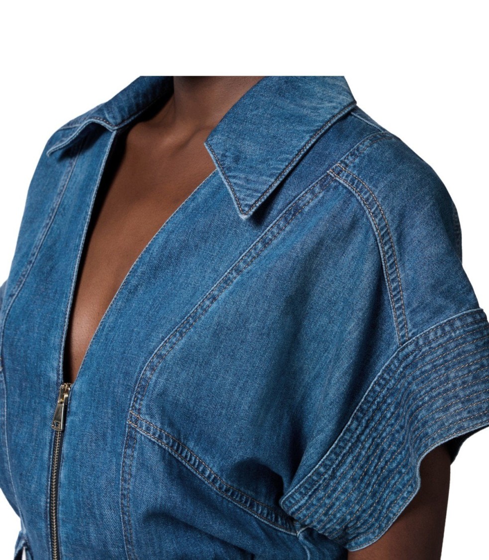 Elisabetta Franchi Blue Denim Short Jumpsuit In Blue