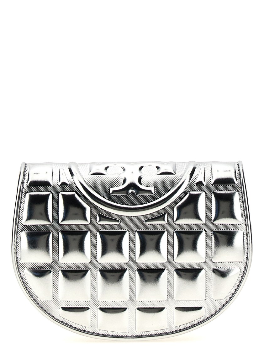 Tory Burch Fleming Metallic Square Quilt Wallets And Card Holders In Silver