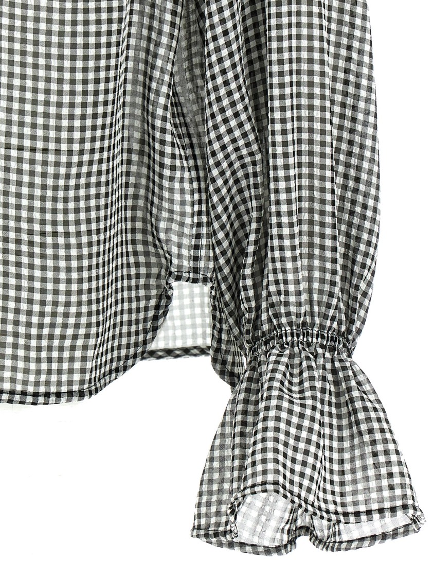 Ganni Vichy Print Shirt With Ruffled Collar In Gray