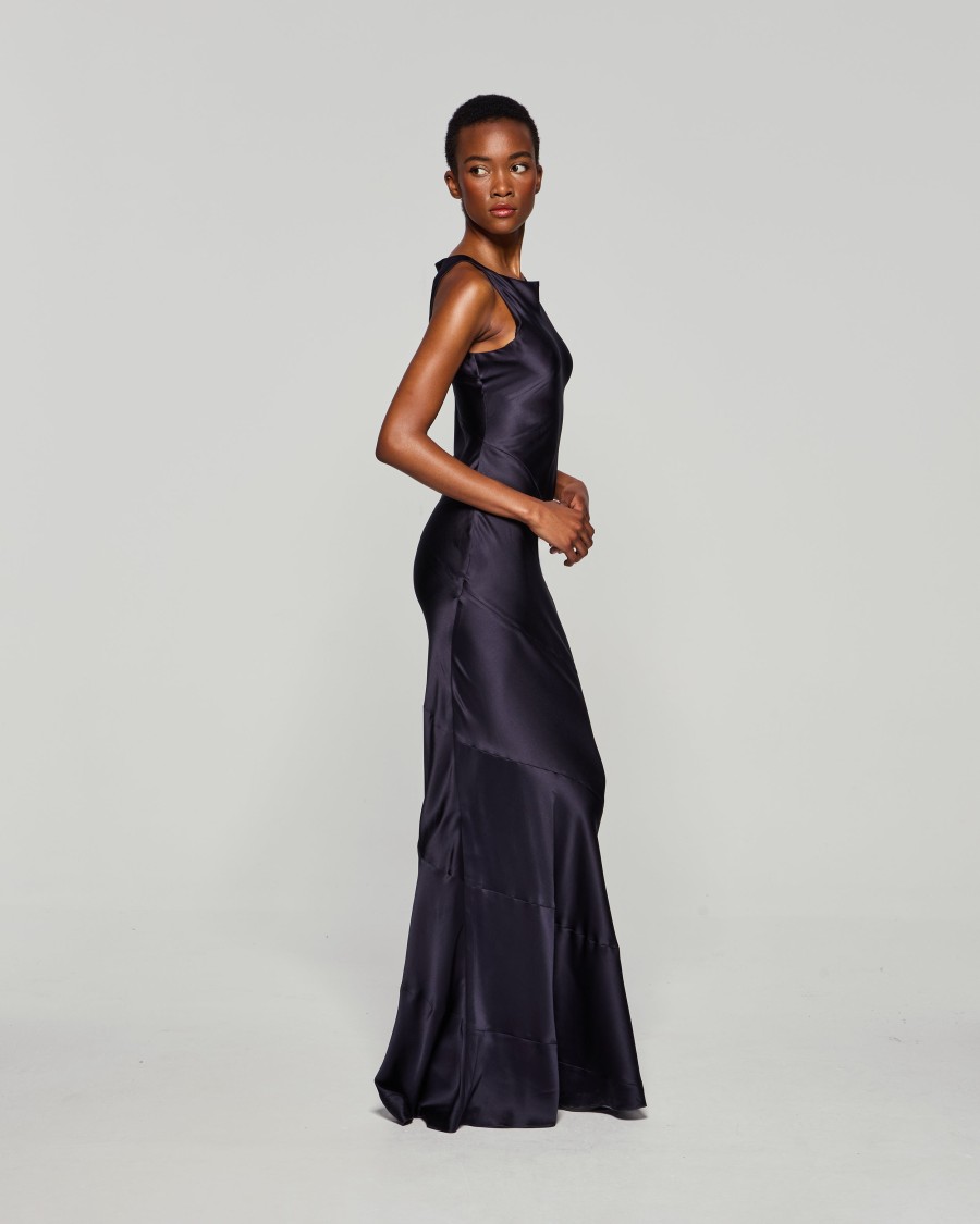 Serena Bute Silk Spiral Evening Dress - Midnight Navy In Blue