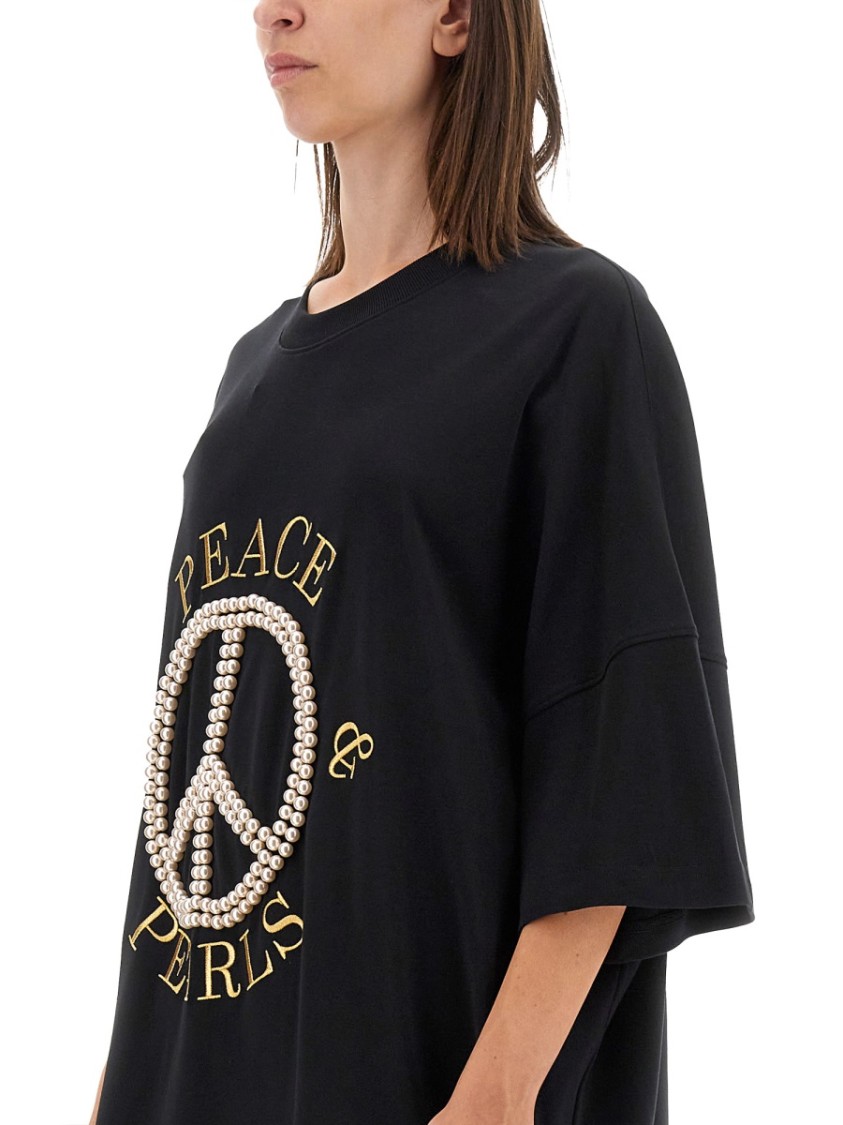 ワンピース Moschino Peace Pearls Cotton Interlock Dress Moschino Peace & Pearls Cotton Interlock Dress In Black