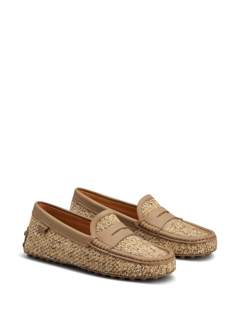 Shop Tod's Textured Upper Slip-on Moccasin Shoes With Rubber Studded Sole In Brown