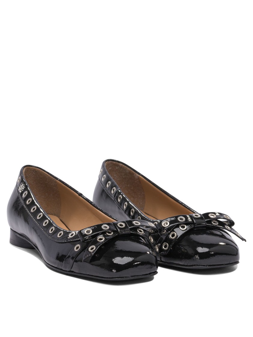 Ganni Eyelet Bow Ballet Flats In Black