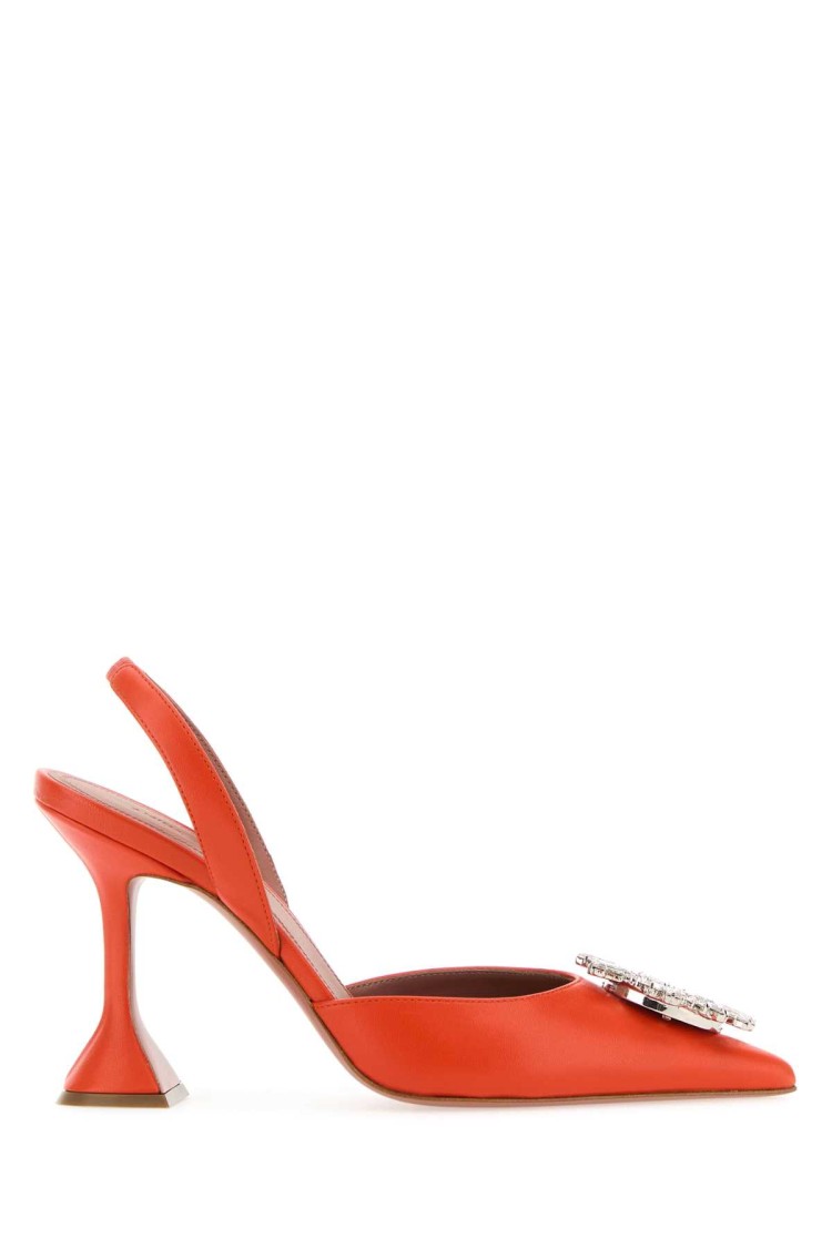 Amina Muaddi Orange Nappa Leather Begum Pumps In Red