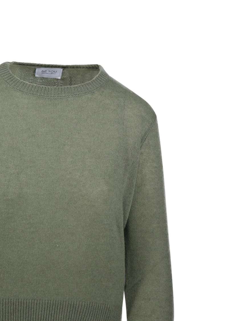 Be You Cropped Cashmere Sweater With Round Neckline In Green
