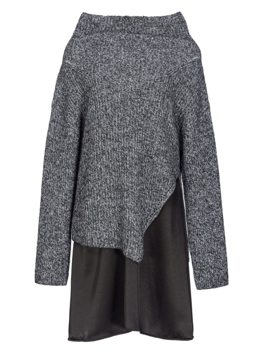 Pinko Bimaterial Dress With Wool Blend Sweater In Gray