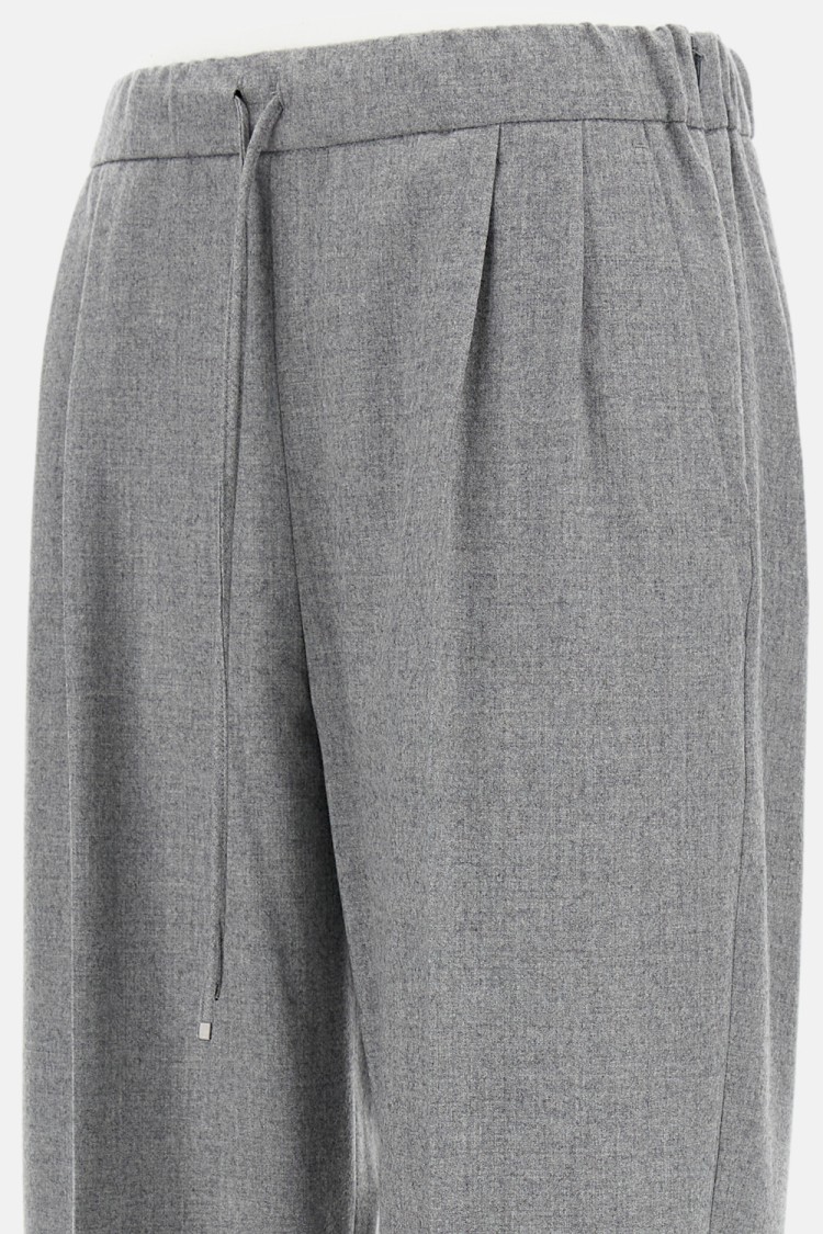 Max Mara Sporty Trousers With Drawstring And Pleated Front In Gray
