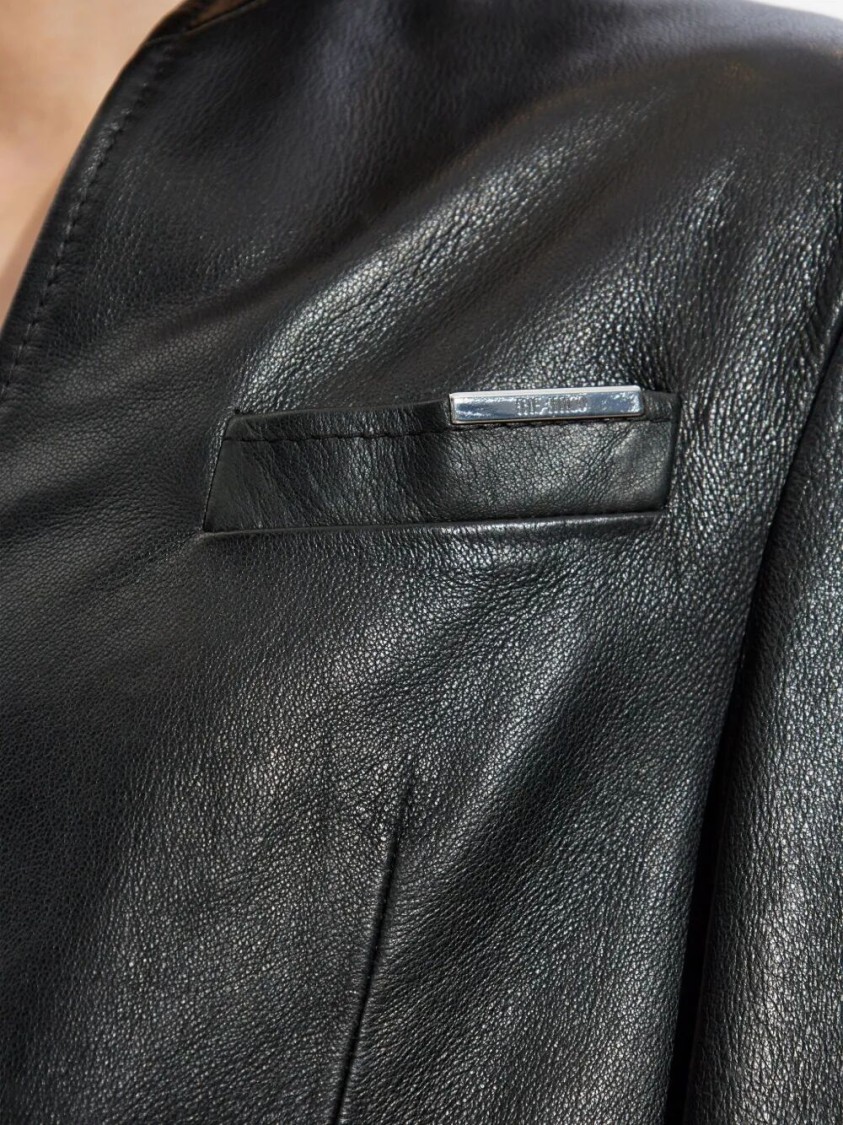 Attico Tailored Black Lambskin Blazer With Notched Lapels In Black