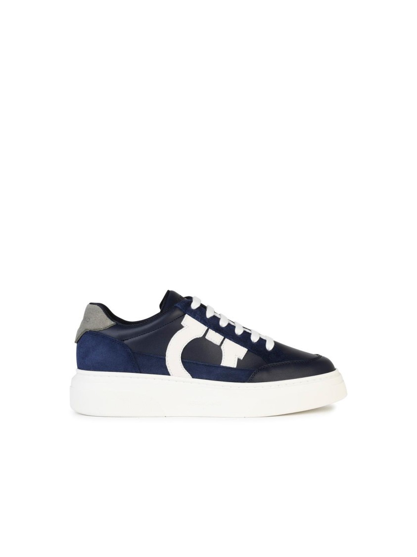 Ferragamo Low Top Sneaker With Gancini Outline