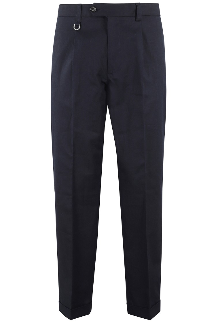 Shop Paolo Pecora Tailored Blue Trousers With Ankle Cuffs