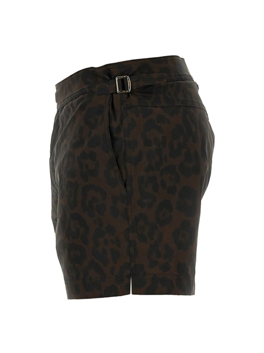 Tom Ford Leopard Print Tailored Swimsuit With Buckle Detail In Brown