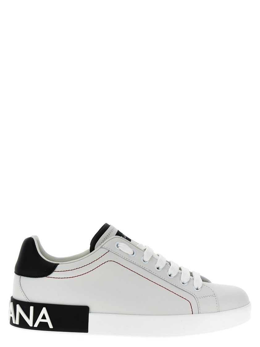 Dolce & Gabbana White Calf Leather Sneakers With Logo Patch And Round Toe In White