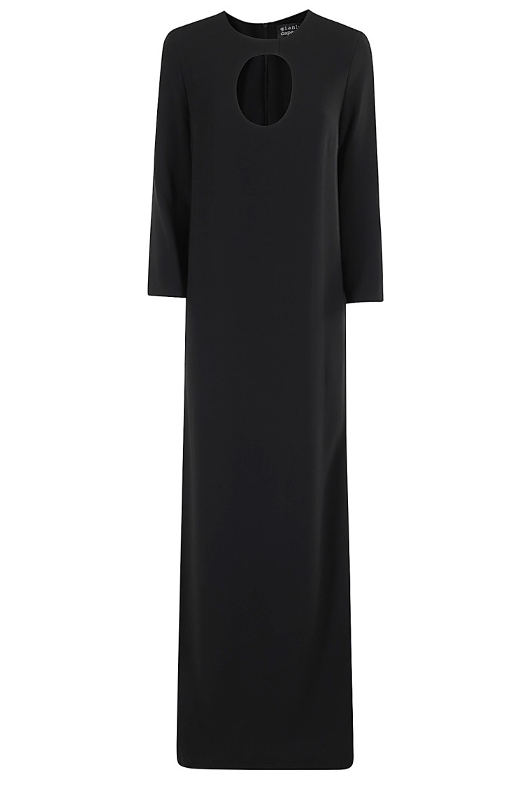 Gianluca Capannolo Floor-length Black Jean Dress With Cut-out Insert And Side Slits In Black
