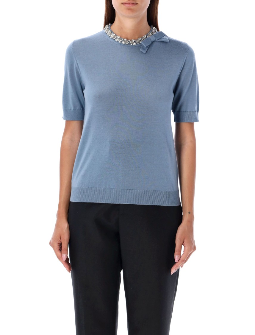 Valentino Bestickter Wollpullover Frau Himmelblau S In Blue