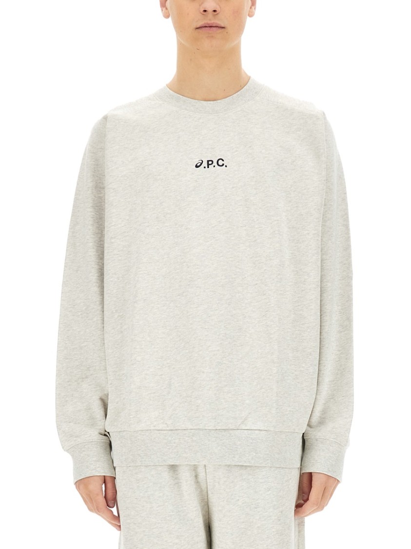 A.p.c. X Asics Grey Cotton Crewneck Sweatshirt With Logo Print