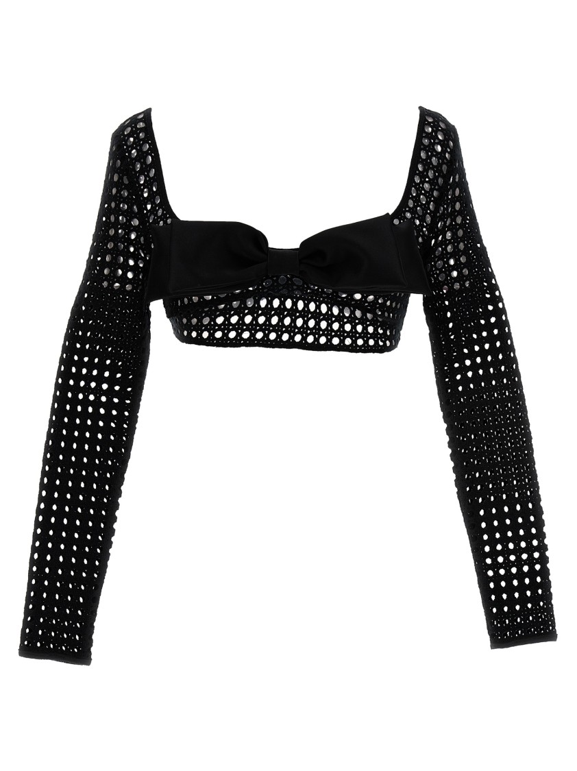 Giambattista Valli Macramé Crop Top W/ Bow In Black