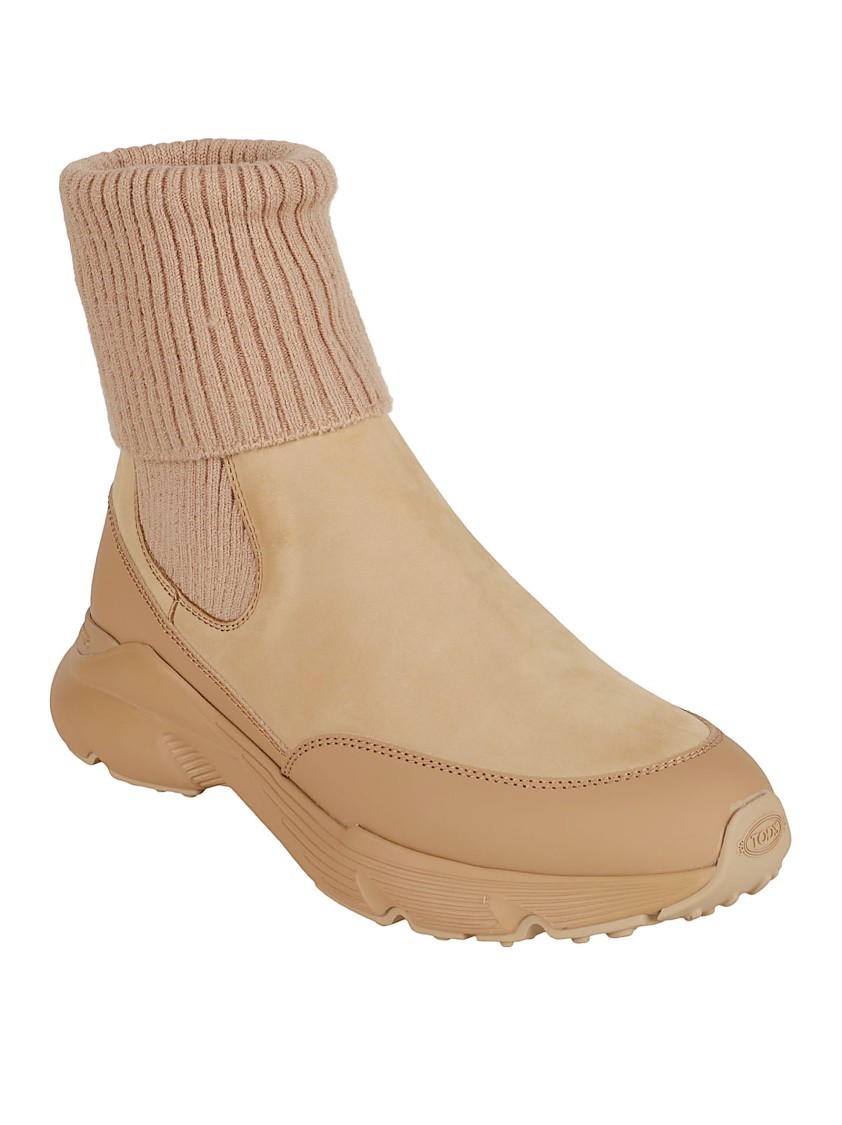 Tod's Beige Slip-on Boots With Elasticated Panels In Brown