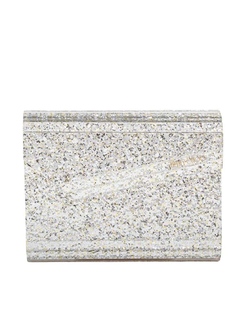Jimmy Choo 'candy' Champagne Clutch Bag With All-over Coarse Glitter In White