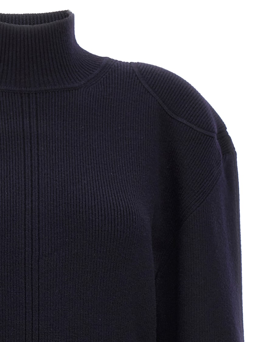 Stella Mccartney Ribbed Knit Mini Dress With High Neck In Black