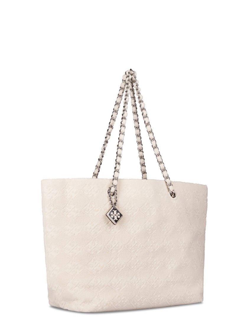 Tory Burch Ella Terry Chain Tote With Textured Diamond Pattern In Neutral
