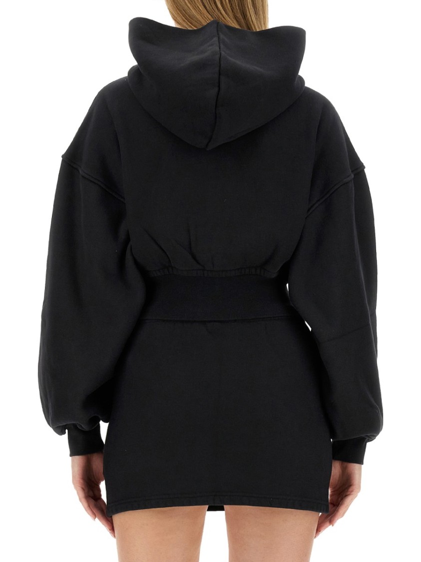 Alexander Wang T T By Alexander Wang Cropped Black Hoodie With Oversized Sleeves In Multi