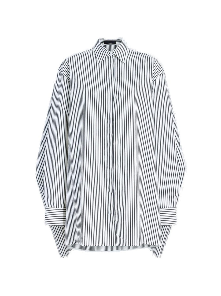 Proenza Schouler Isla Dress In Stripe Cotton Silk Poplin Navy In White