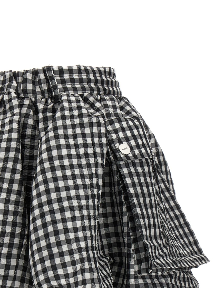 Ganni Vichy Pattern Balloon Miniskirt In Multi