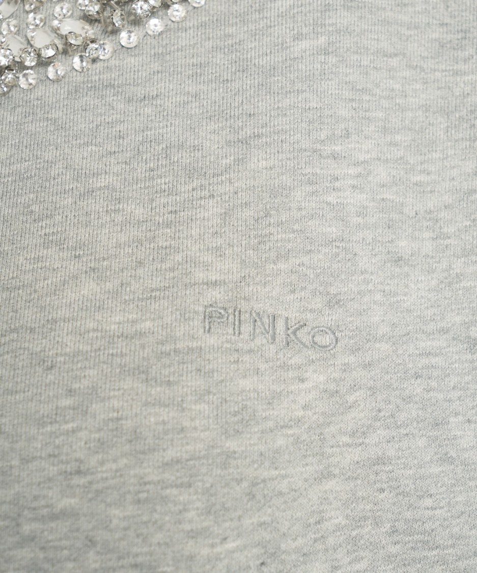 Shop Pinko Cropped Grey Sweatshirt With Jewel Embroidery