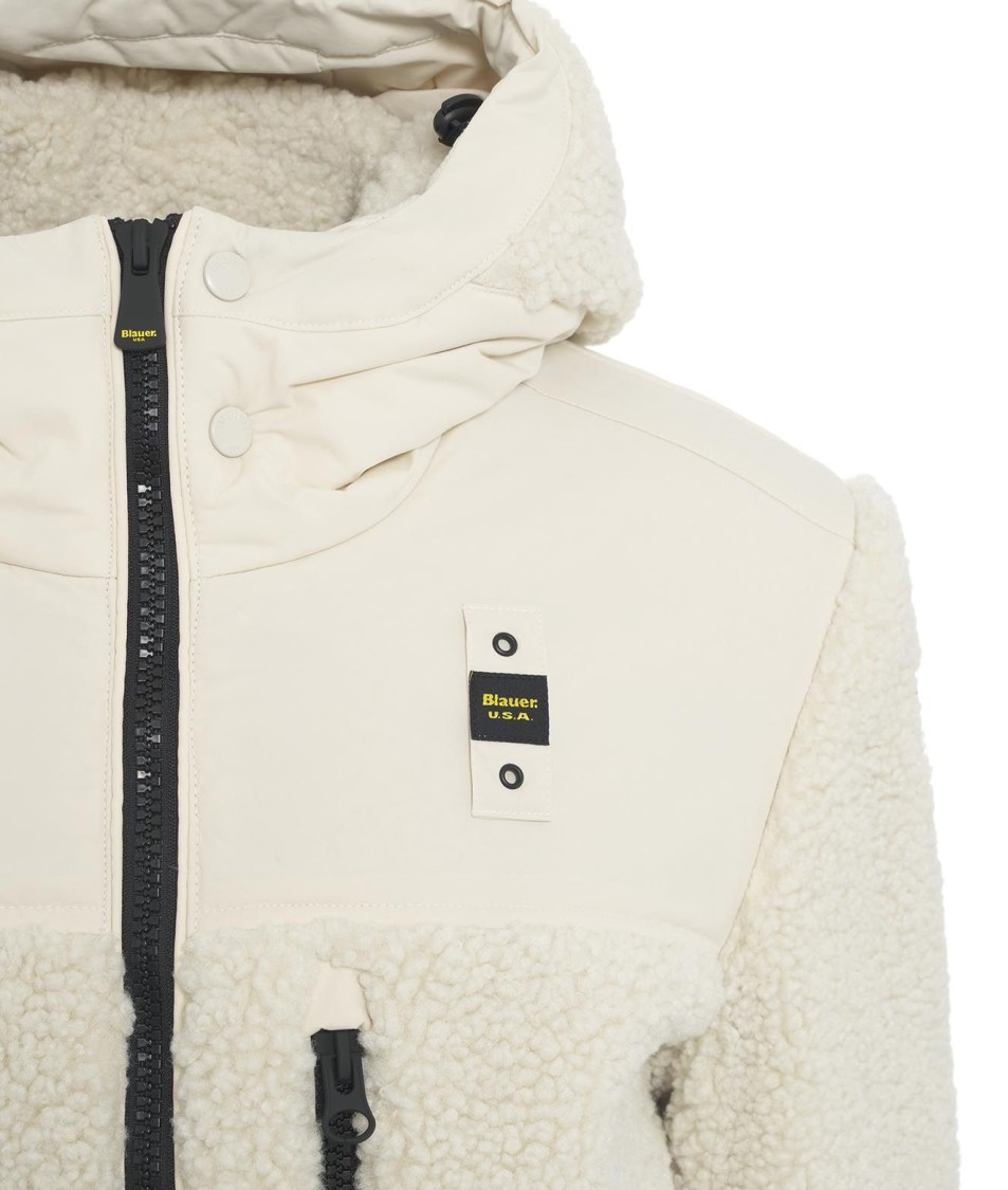 Blauer Teddy Jacket With Nylon Inserts In Neutrals
