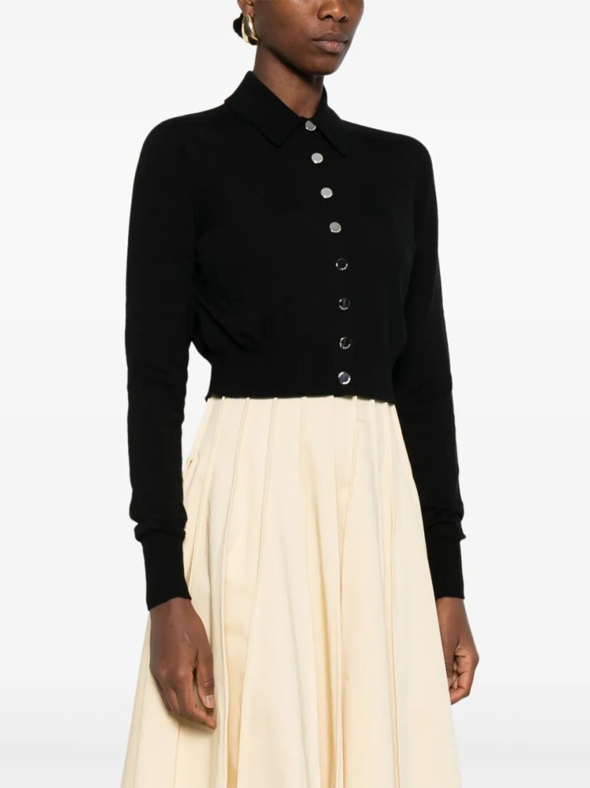 Sportmax Virgin Wool Cardigan With Classic Collar And Retro Charm In Black