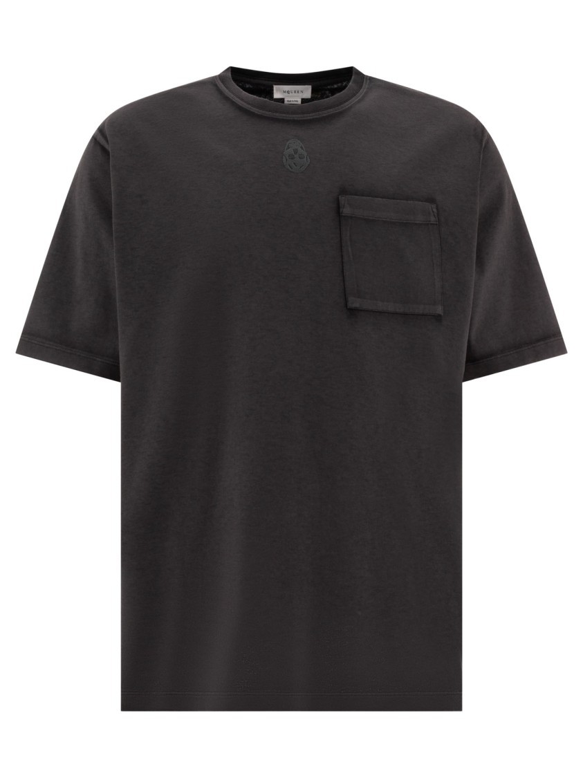 Alexander Mcqueen Black T-shirt With Subtle Tonal Emblem In Black