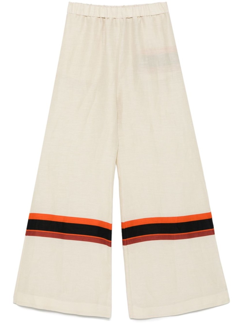 Shop Raquel Diniz Wide-leg Ivory Pants With Bold Stripes