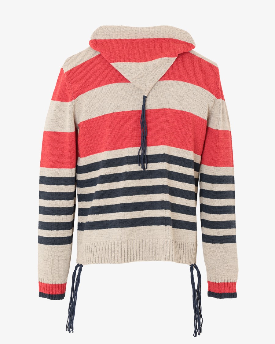 Craig Green Red Landscape Stripe Hooded Sweater With Fringe Detail In Gray