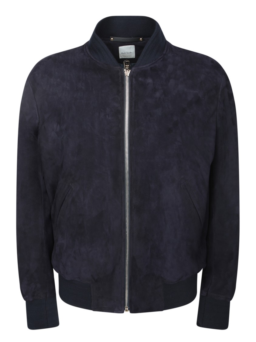 Paul Smith Suede Bomber Jacket With Ribbed Cuffs And Central Zip