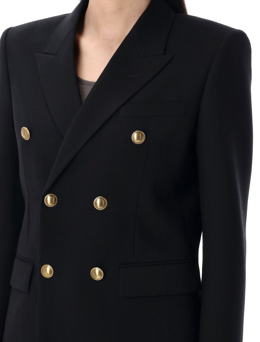 Saint Laurent Double-breasted Wool Jacket Notched Lapels In Black