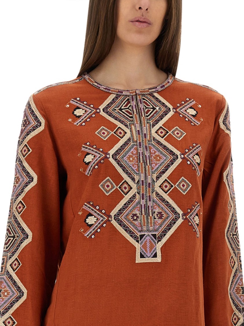 Isabel Marant Silk Blouse Embroidered Geometric Pattern