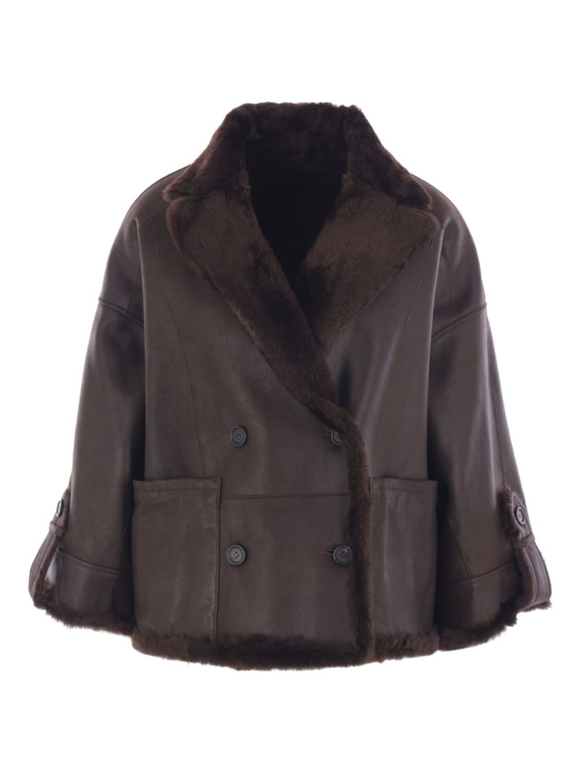 Brunello Cucinelli Double-breasted Coat With Plush Texture In Brown