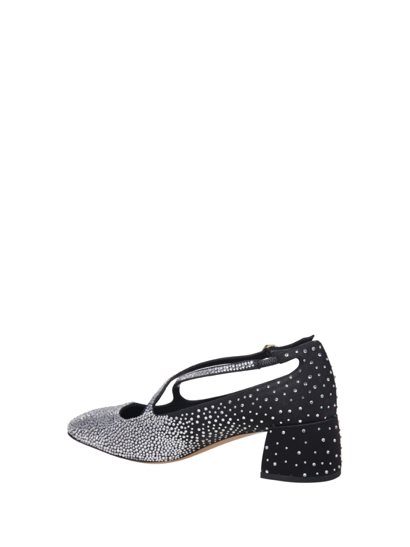 A. Bocca Rhinestone-embellished Satin Pumps With Cut-out Detail In Black